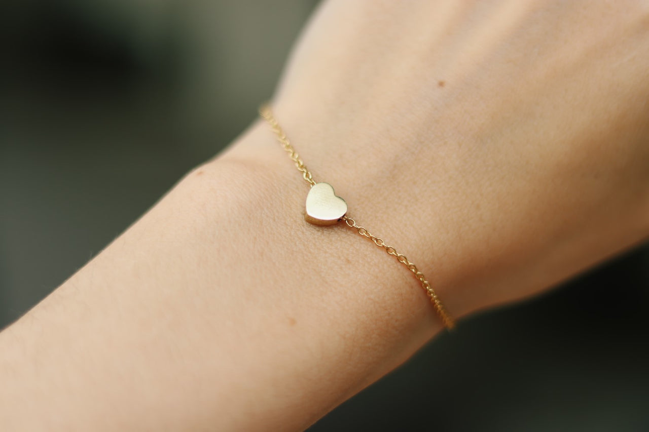 Heart bracelet, gold tone chain bracelet, small heart bead charm bracelet, personalised