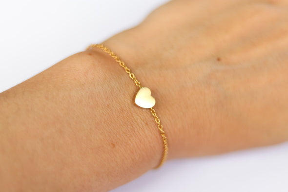 Heart bracelet, gold tone chain bracelet, tiny heart bead charm bracelet, personalised