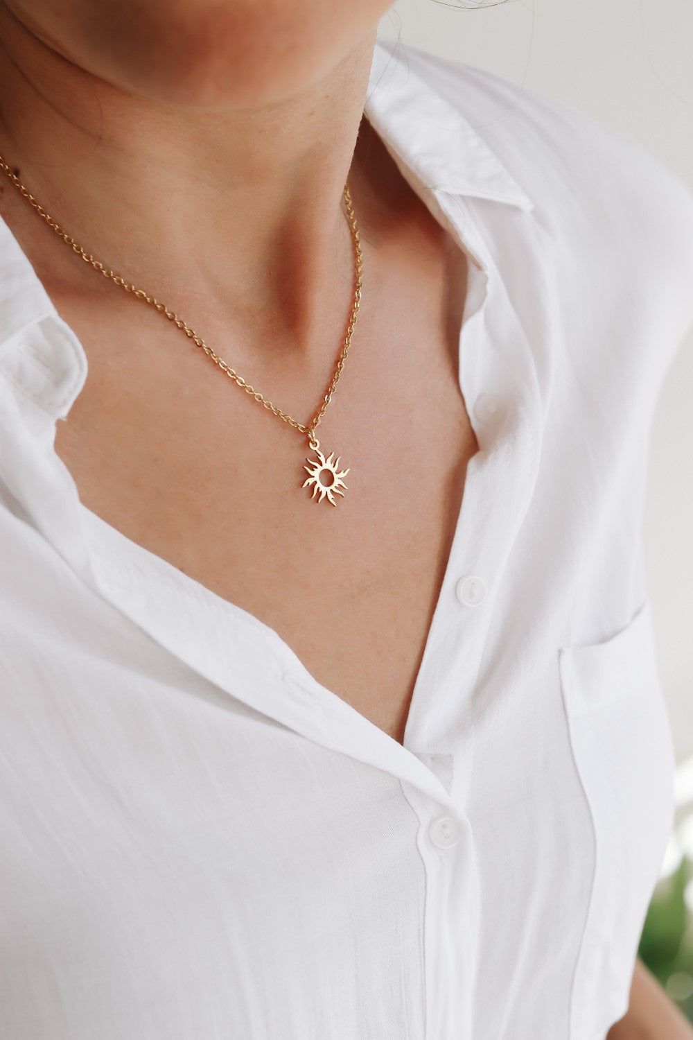 Gold sun necklace for women, stainless steel chain necklace, valentines day gift