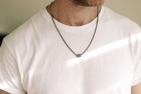 Hamsa necklace for men, men's chain necklace with a silver bead with Hamsa and Fish