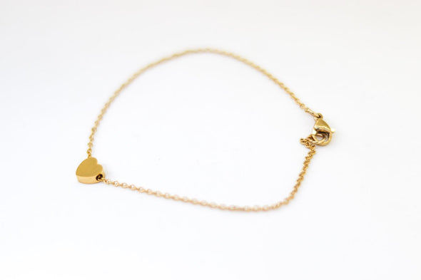 Heart bracelet, gold tone chain bracelet, tiny heart bead charm bracelet, personalised