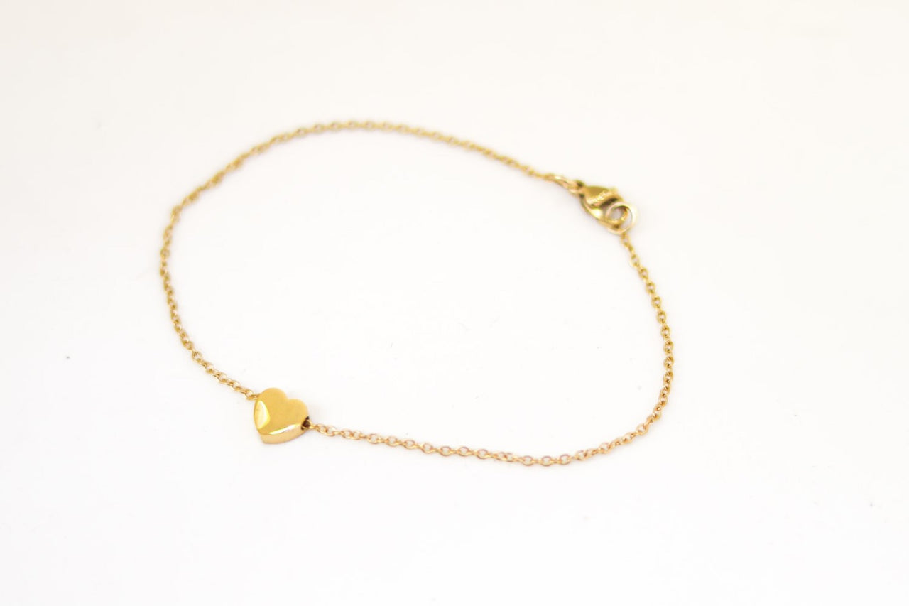 Heart bracelet, gold tone chain bracelet, tiny heart bead charm bracelet, personalised