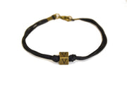 Vegetarian V bracelet for men, black cord - shani-adi-jewerly