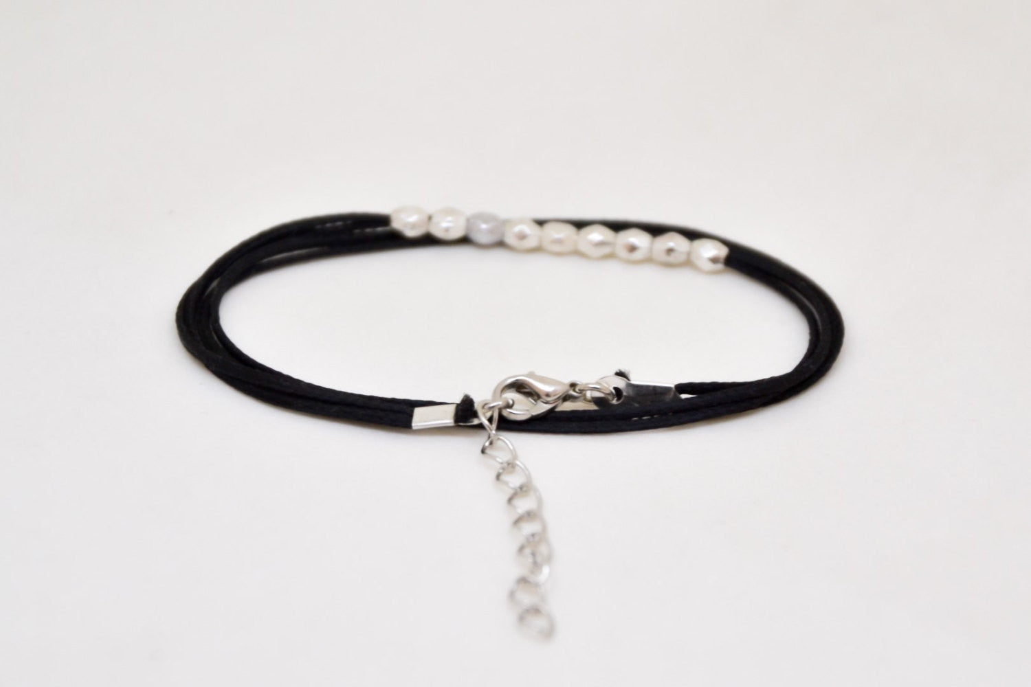Wrap silver beads bracelet, black cord - shani-adi-jewerly