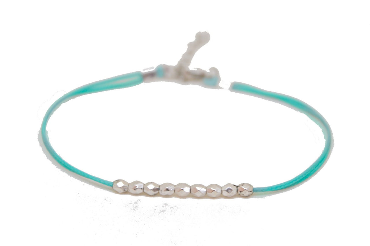 Silver nuggets anklet, turquoise cord - shani-adi-jewerly