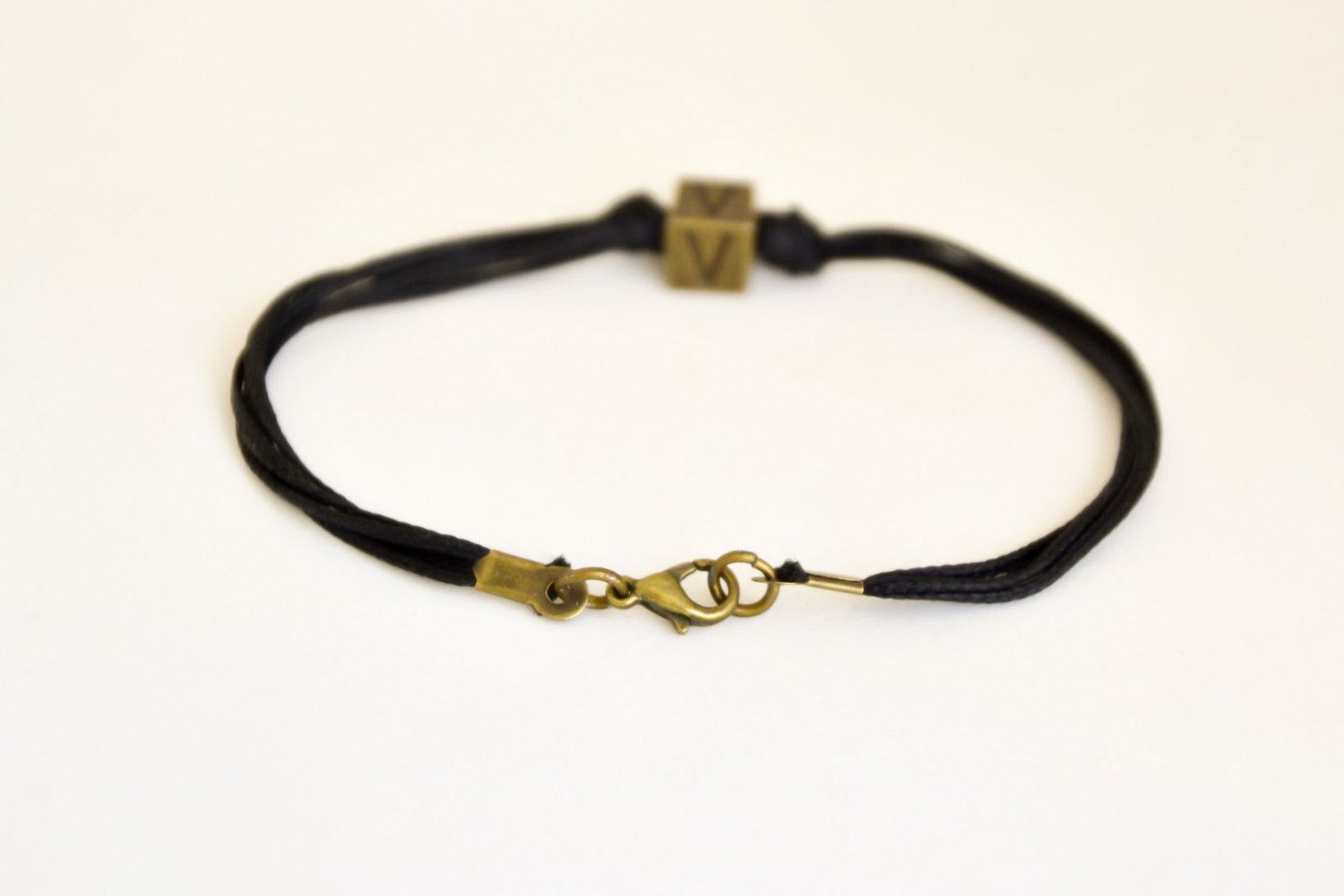 Vegetarian V bracelet for men, black cord - shani-adi-jewerly