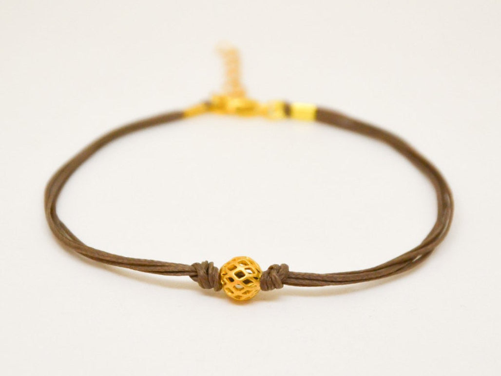 Brown cord bracelet with gold bead - shani-adi-jewerly