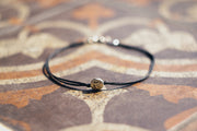 Black ankle bracelet for men with a silver round charm, men's anklet - shani-adi-jewerly