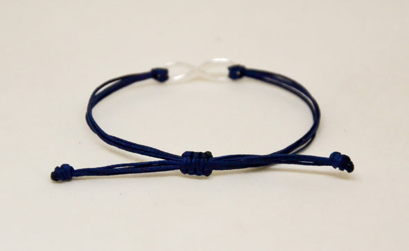 Adjustable silver infinity bracelet for men, blue cord, yoga jewelry - shani-adi-jewerly
