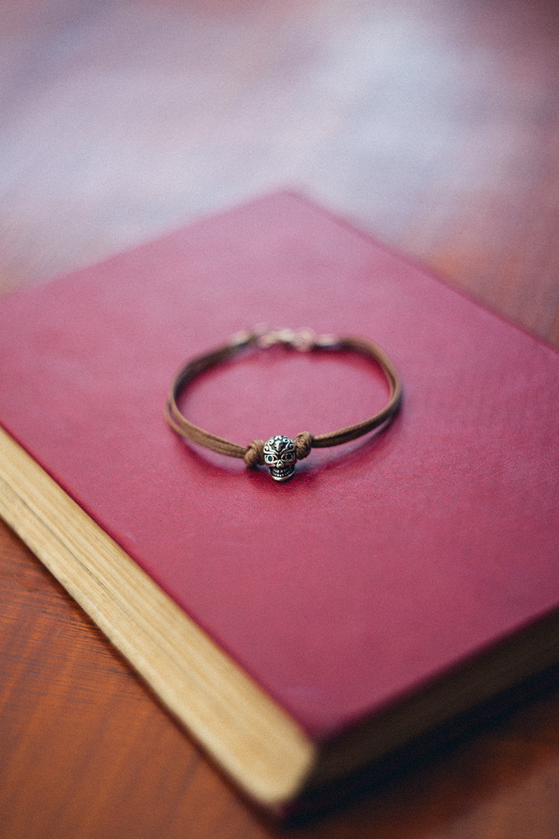 Men's bracelet with a silver skull bead charm and a brown cords - shani-adi-jewerly
