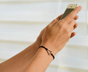 Womens bracelet with silver triangle, Geometric bracelet, black cord - shani-adi-jewerly