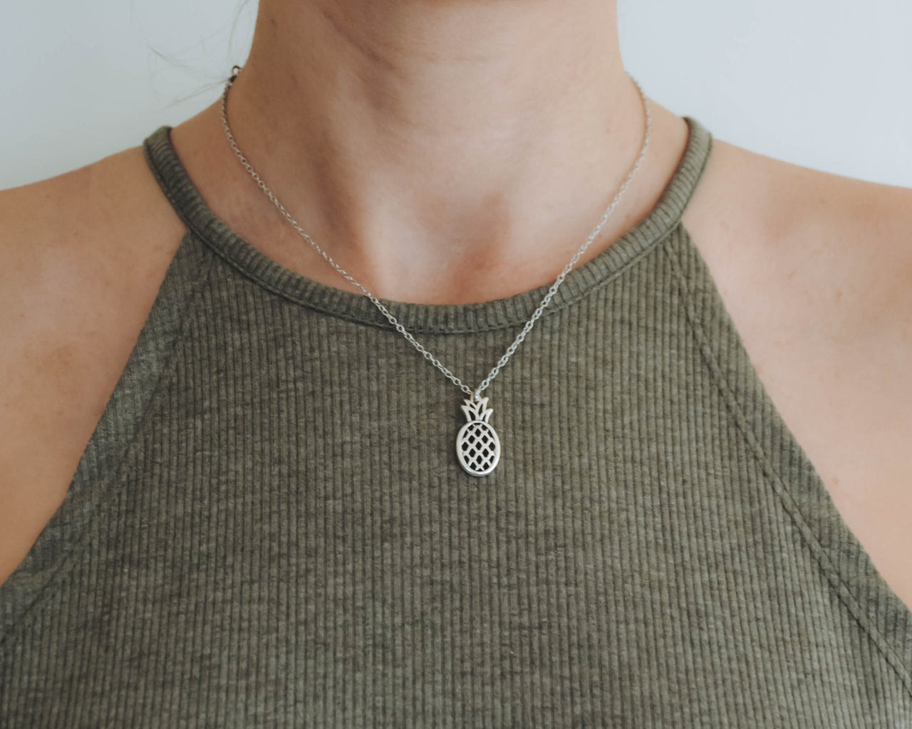 Silver pineapple pendant, stainless steel chain necklace for her - shani-adi-jewerly