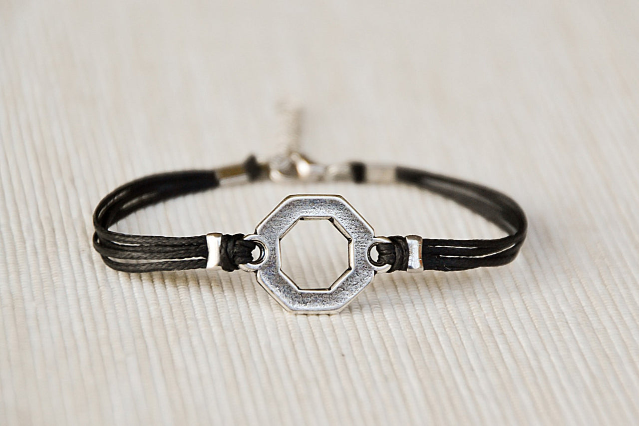 Hexagon women bracelet, black cord - shani-adi-jewerly