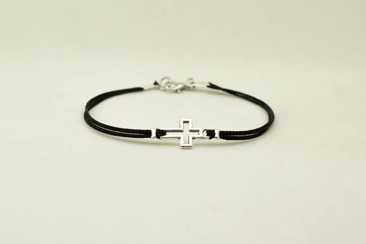 Men's bracelet with silver outline cross pendant - shani-adi-jewerly