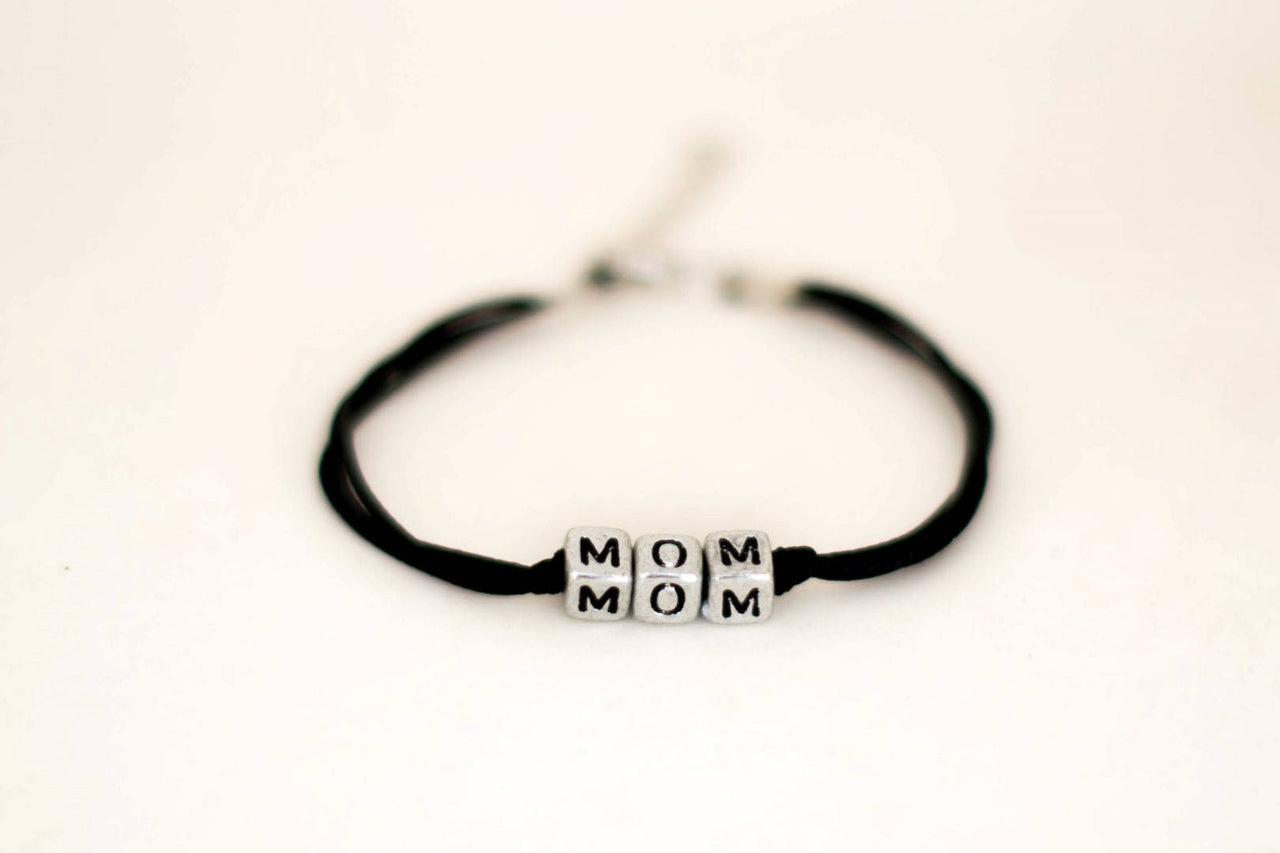 Mom bracelet, silver letters beads bracelet, mothers day gift - shani-adi-jewerly