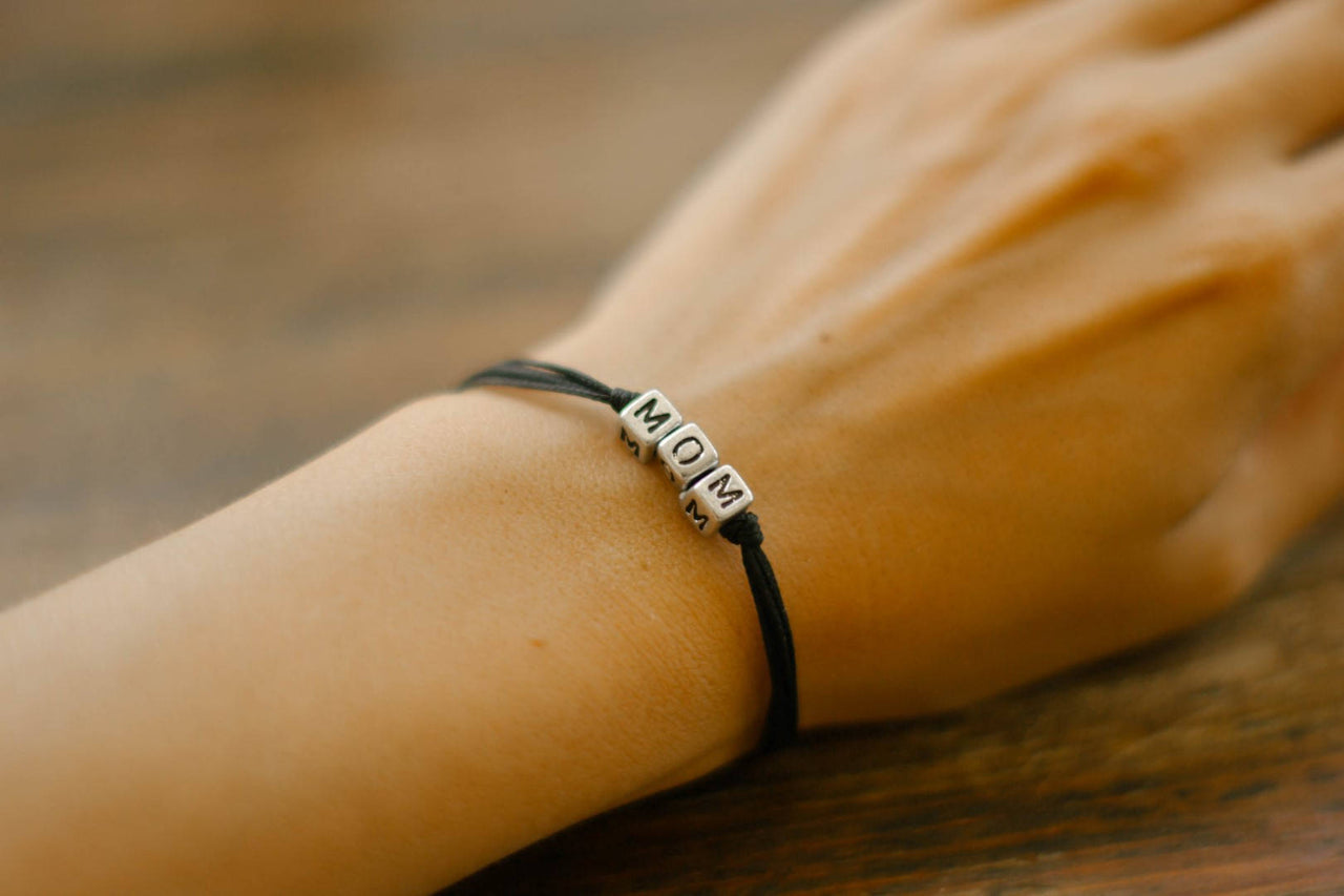 Mom bracelet, silver letters beads bracelet, mothers day gift - shani-adi-jewerly