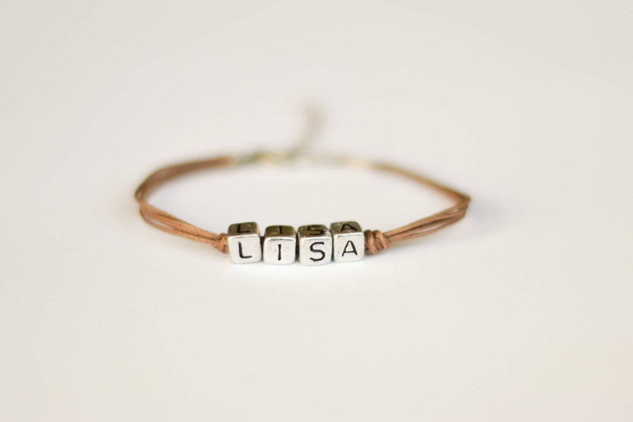 Customisable name bracelet, women's bracelet, brown cord - shani-adi-jewerly