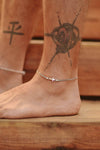 Silver cross anklet for men, gray cord, Valentine's day gift for him - shani-adi-jewerly