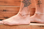 Men's anklet with a silver nugget bead, brown cord - shani-adi-jewerly