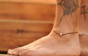Men's anklet with a silver nugget bead, brown cord - shani-adi-jewerly