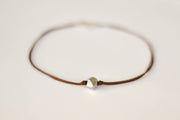 Men's anklet with a silver nugget bead, brown cord - shani-adi-jewerly