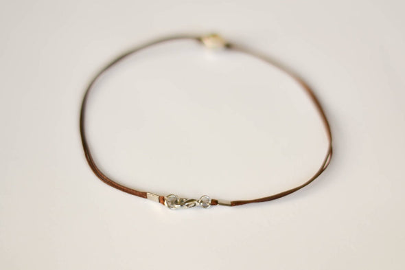 Men's anklet with a silver nugget bead, brown cord - shani-adi-jewerly