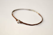 Silver skull anklet for men,  brown cord anklet - shani-adi-jewerly