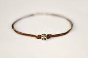 Silver skull anklet for men,  brown cord anklet - shani-adi-jewerly