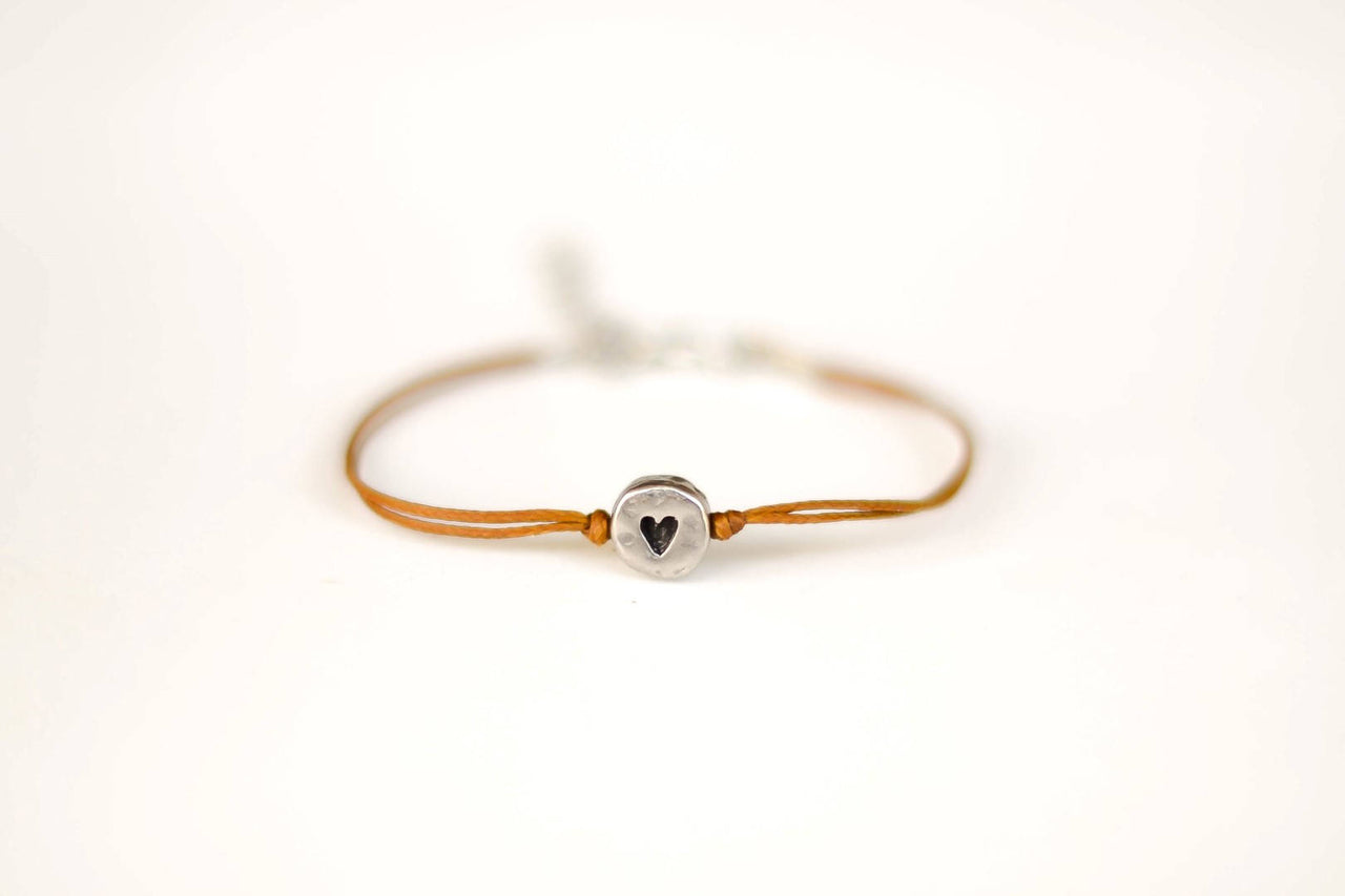 Brown bracelet with silver heart bead, mothers day gift for her - shani-adi-jewerly