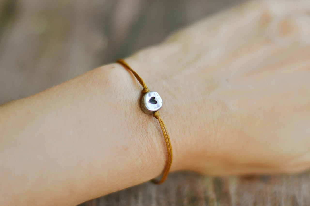 Brown bracelet with silver heart bead, mothers day gift for her - shani-adi-jewerly