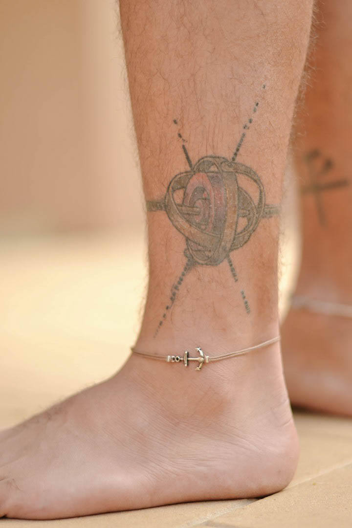 Silver Anchor anklet for men, brown cord, ankle bracelet - shani-adi-jewerly