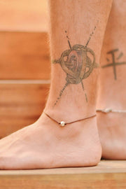 Men's anklet with a silver nugget bead, brown cord - shani-adi-jewerly
