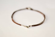 Silver skull anklet for men,  brown cord anklet - shani-adi-jewerly
