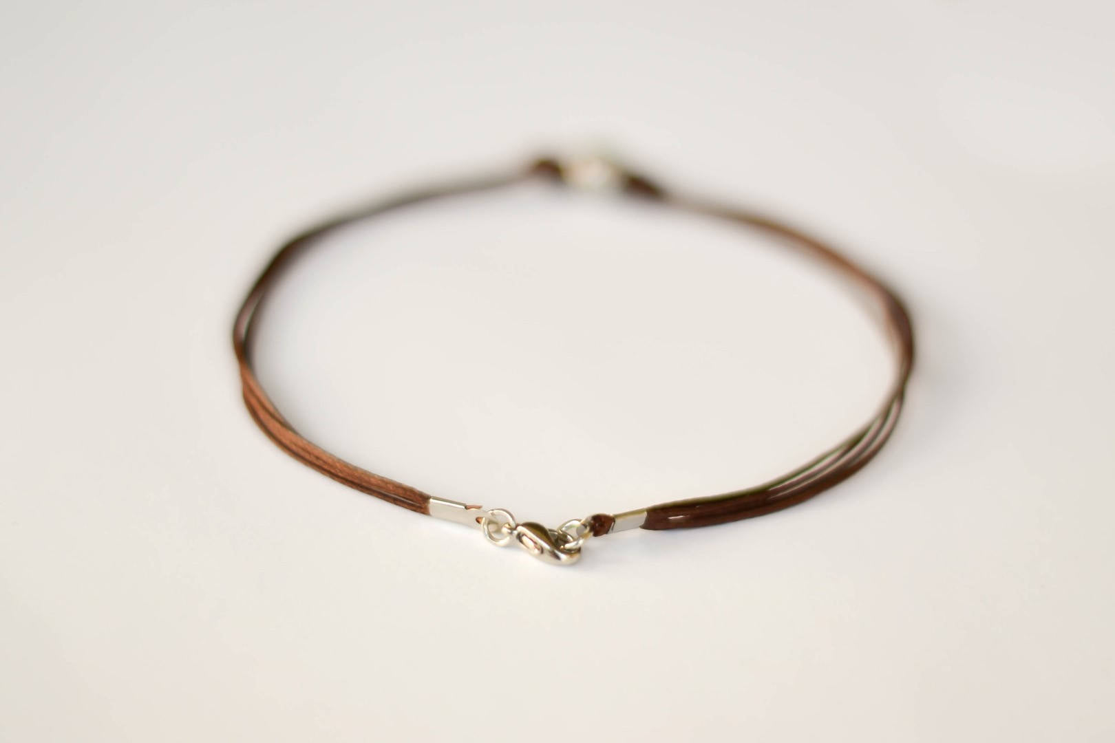 Silver skull anklet for men,  brown cord anklet - shani-adi-jewerly