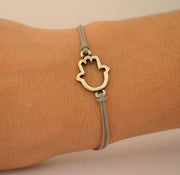 Gray cord bracelet with a silver Hamsa charm - shani-adi-jewerly