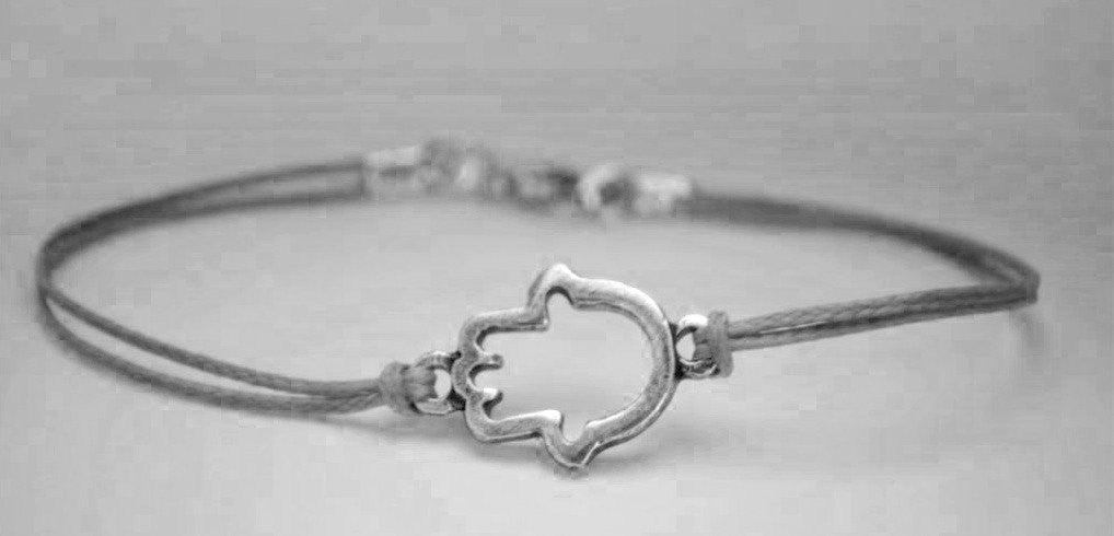 Gray cord bracelet with a silver Hamsa charm - shani-adi-jewerly