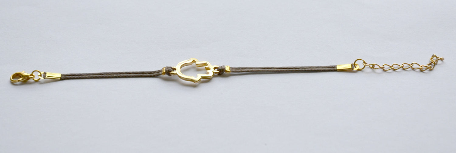Brown cord bracelet with gold hamsa charm - shani-adi-jewerly