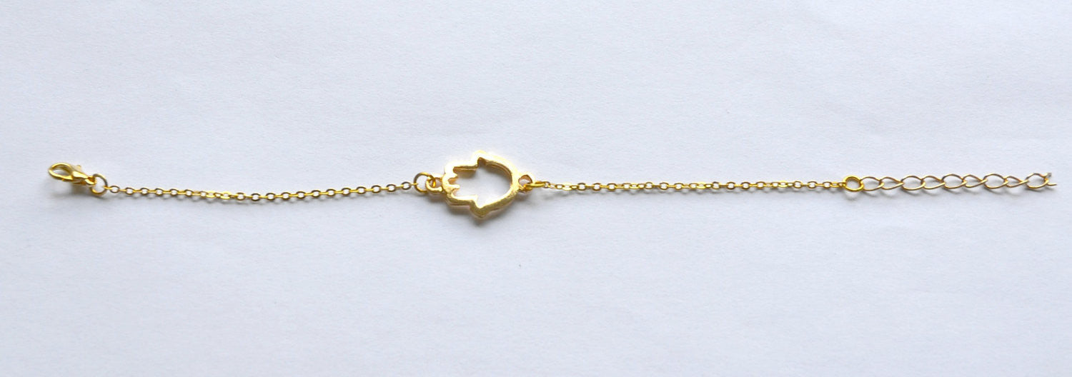 Gold chain bracelet with gold Hamsa charm - shani-adi-jewerly