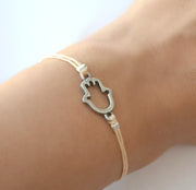 Silver Hamsa bracelet for women, beige cord, spiritual jewelry - shani-adi-jewerly