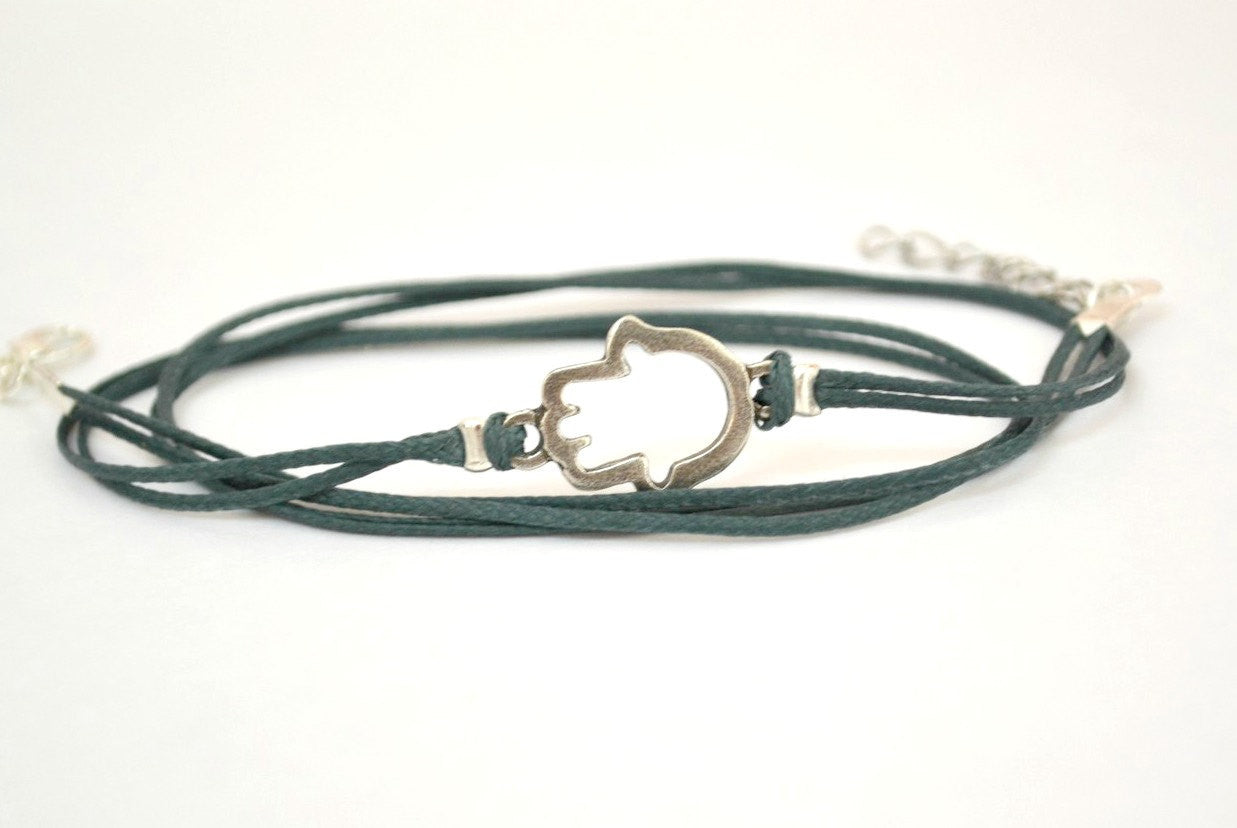 Wrapped hamsa bracelet, blue cord - shani-adi-jewerly