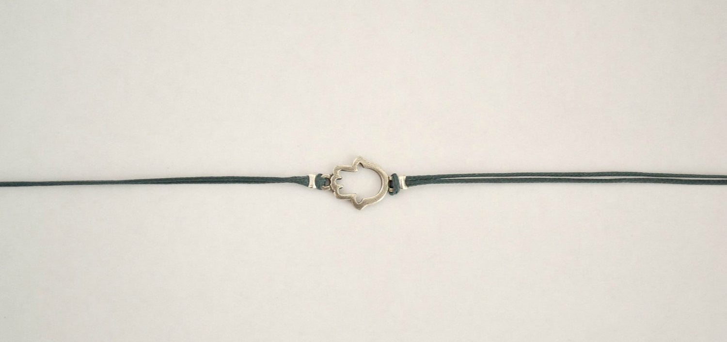 Wrapped hamsa bracelet, blue cord - shani-adi-jewerly