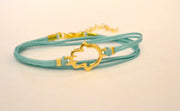 Turquoise cord wrap bracelet with gold hamsa charm - shani-adi-jewerly
