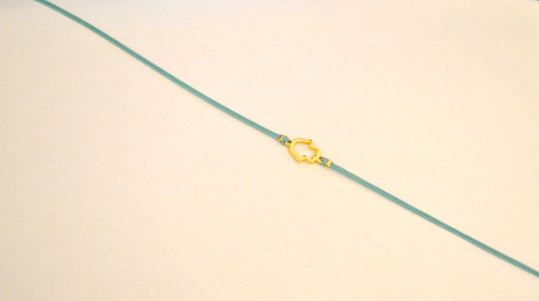 Turquoise cord wrap bracelet with gold hamsa charm - shani-adi-jewerly
