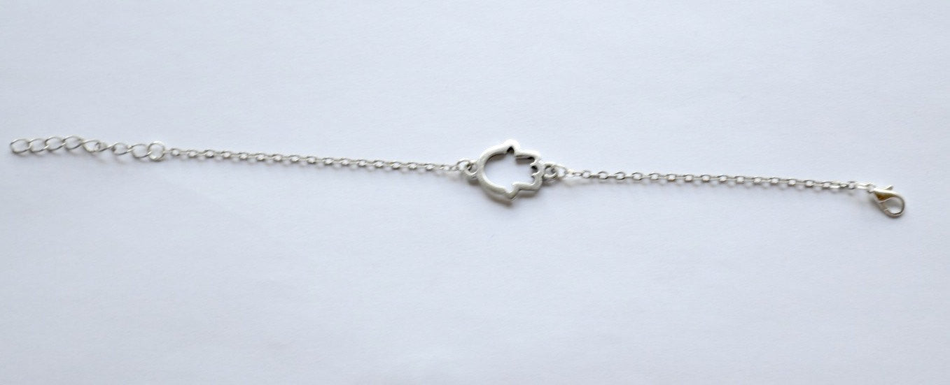 stainless steel chain bracelet with a silver plated hamsa charm for women - shani-adi-jewerly