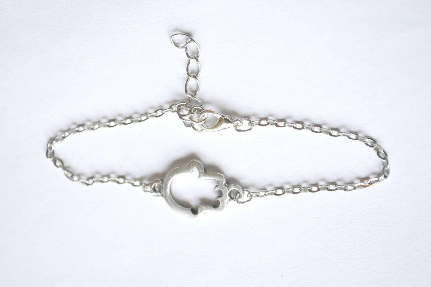 stainless steel chain bracelet with a silver plated hamsa charm for women - shani-adi-jewerly
