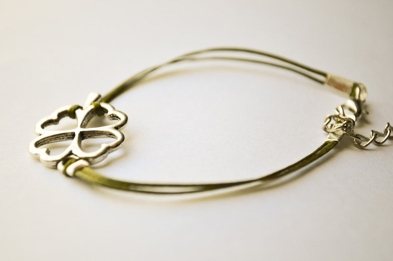 Clover green cord Bracelet - shani-adi-jewerly