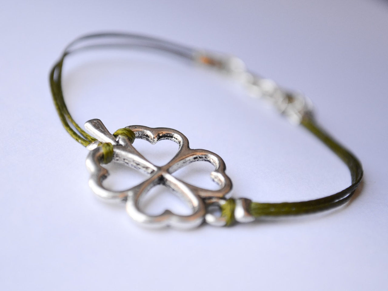 Clover green cord Bracelet - shani-adi-jewerly