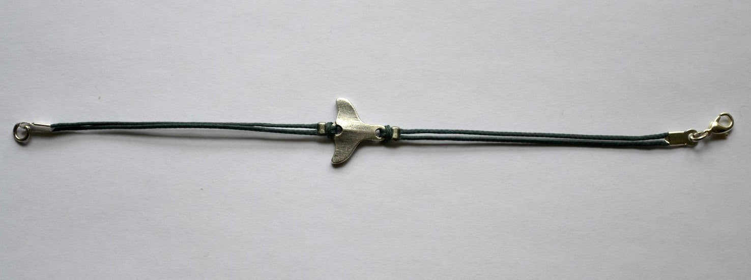 Silver whale tail's bracelet for men, blue cord - shani-adi-jewerly
