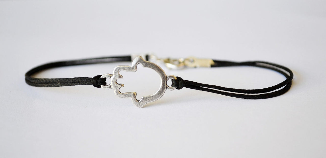 Hamsa bracelet for men, black cord - shani-adi-jewerly