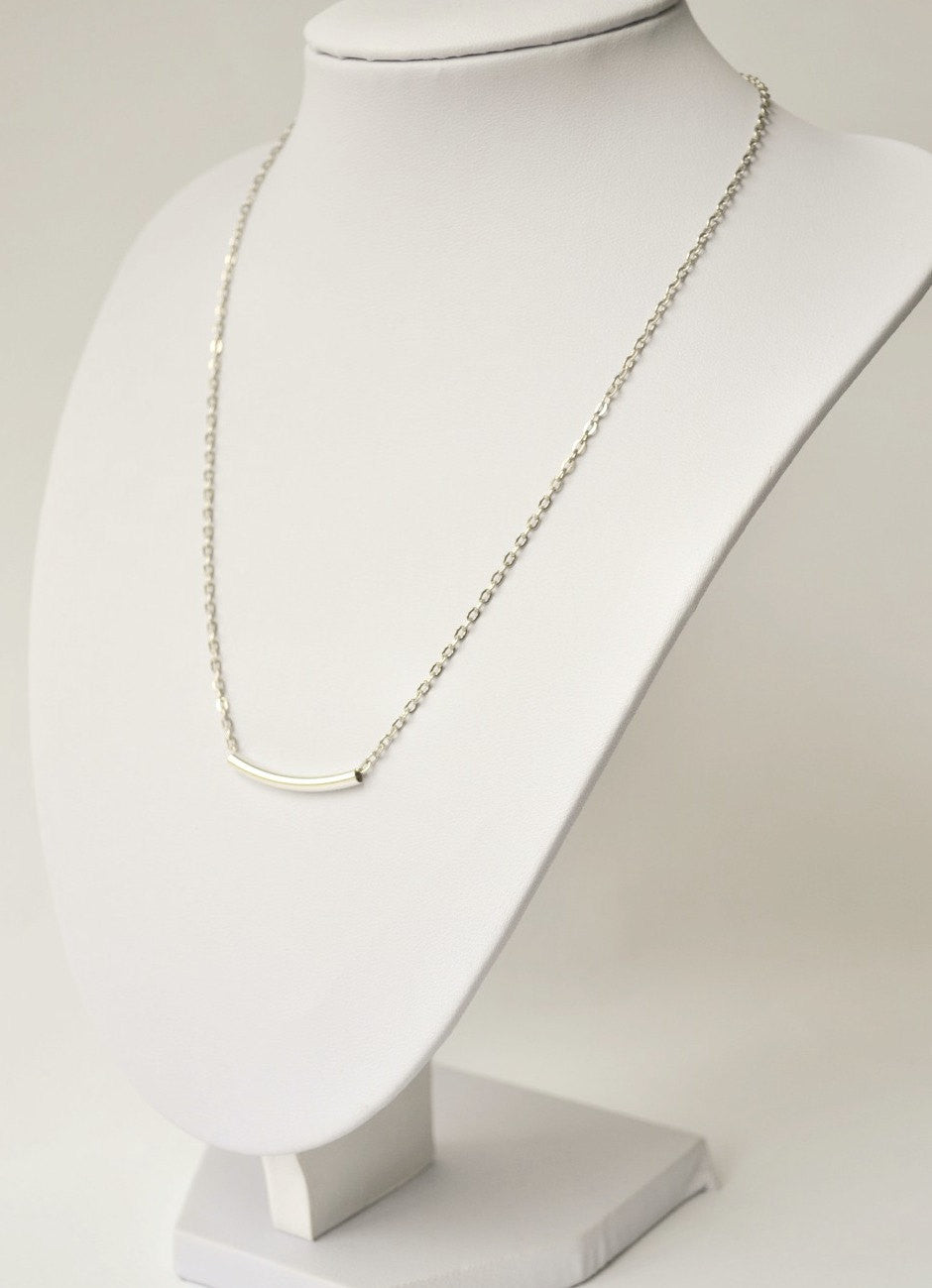 Silver bar necklace for women, stainless steel chain - shani-adi-jewerly